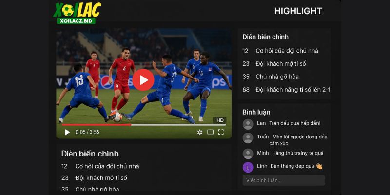 Video highlight trên XOILAC tích hợp phân tích và bình luận giúp hiểu rõ trận đấu. Video highlight trên XOILAC tích hợp phân tích và bình luận giúp hiểu rõ trận đấu.